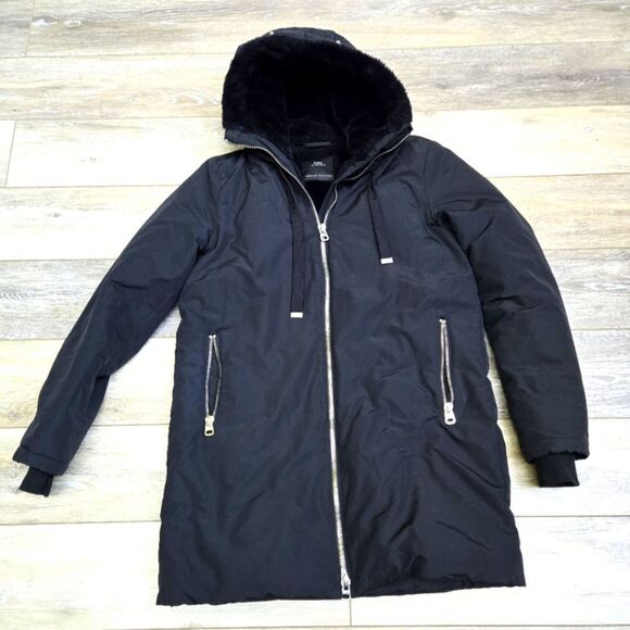 Zara hooded black winter long warm jacket size women's small - Picture 1 of 11